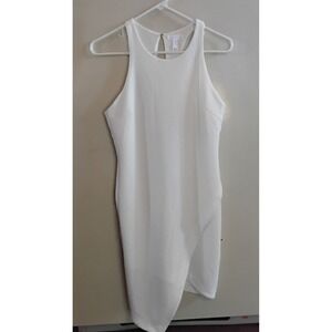 Leith Womens White Textured Sleeveless Asymmetric Tulip Hem Sheath Dress Small